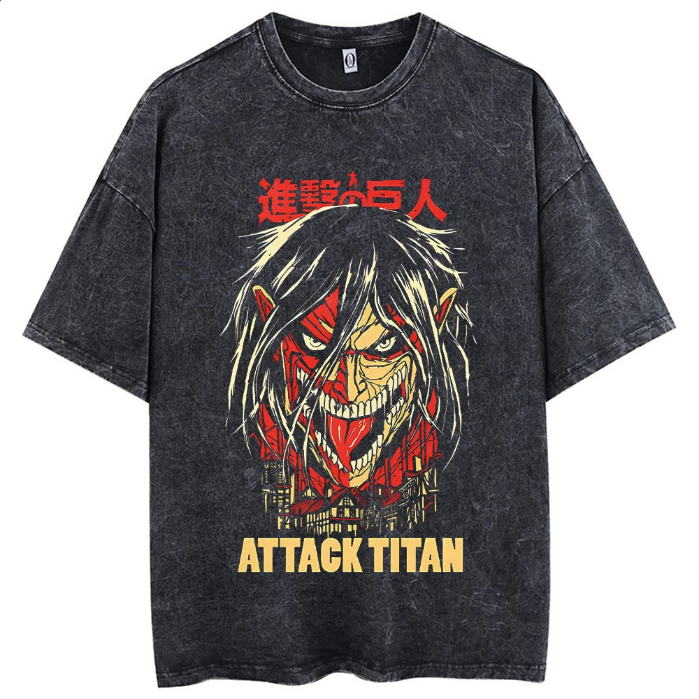 Hip Hop Oversized Streetwear Vintage Tshirts Japanese Anime Printed Washed Short Sleeve T Shirt Summer Cotton Male Tops 240402