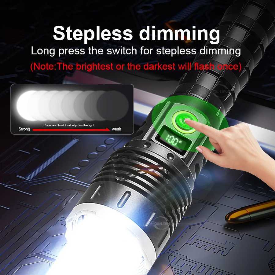 900W High Power LED Flashlights Super Bright Rechargeable Flashlight 4000M Ultra Powerful Tactical Torch Outdoor Camping LanternXJ241106