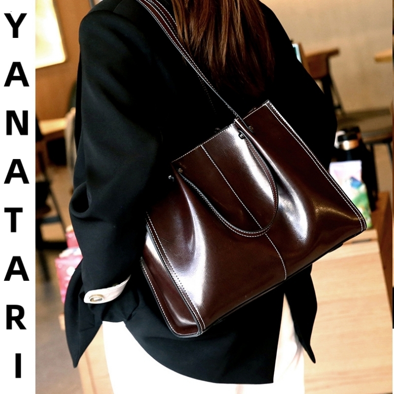 Woman Shoulder Soft Leather Large Capacity Square Tote Bag Vintage Fashionable Cowhide Handbag Shopping Underarm Bags Check Style