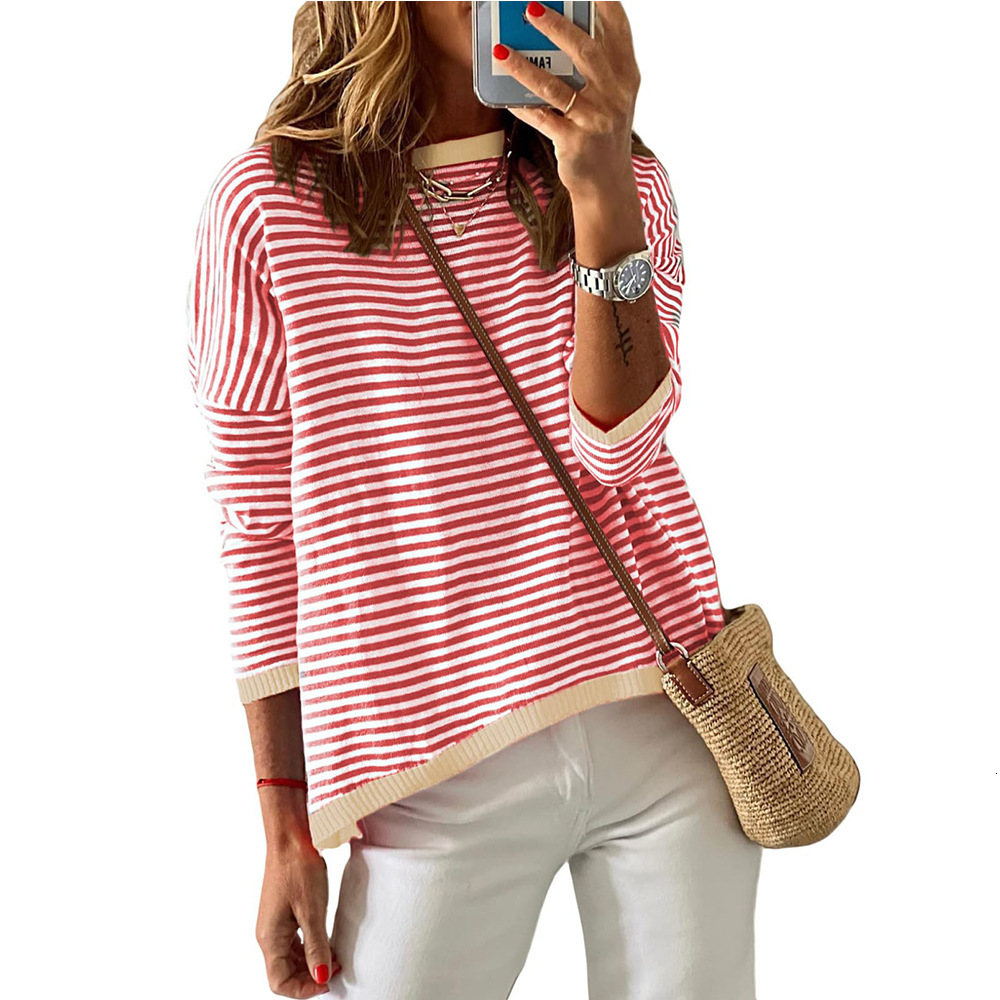 2025 Autumn And Winter New Women's Casual Round Neck Striped Designer Long Sleeved Casual Sweater Wool Sweater
