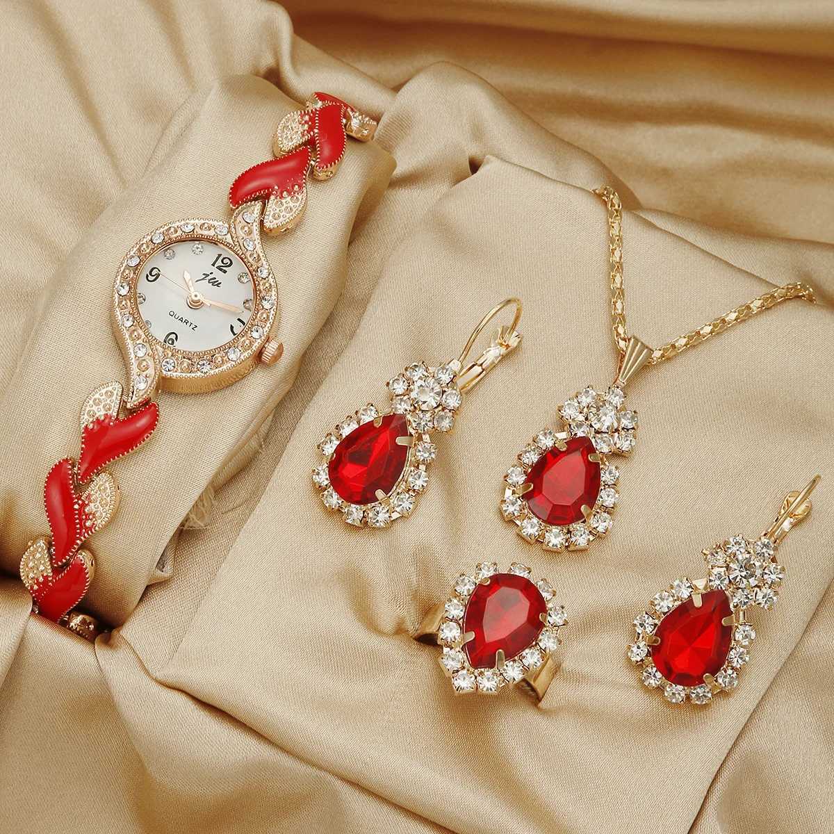 5-piece set of fashionable luxury watches simple ladies business quartz watches decorative necklaces earrings bracelets watches Relojes X241106