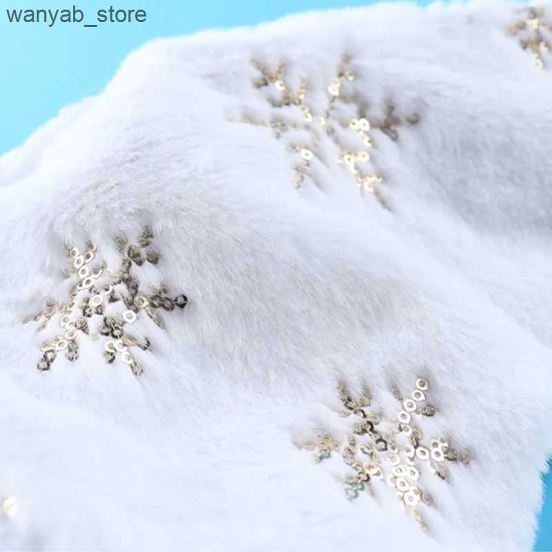 Wide Brim Hats Bucket Hats White Plush Christmas Hat Gold Silver Sequins Snowflake Embroidered Santa Hats Caps For Xmas Home Party Decor Navidad Gifts