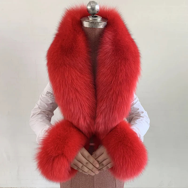 Womens Winter 100% Natural Fox Fur Scarf Jacket Fur Collar Scarf and Cuff Set Fox Fur Warm Collar 241106