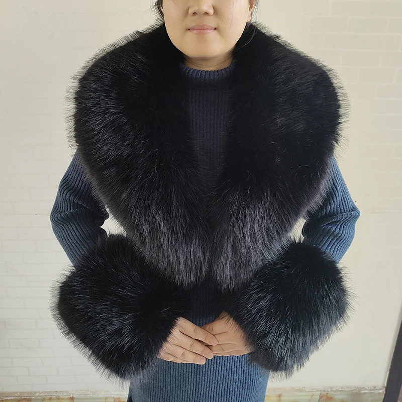 Winter faux fur collar imitating fur scarf cuff set fur shawl bag womens coat large collar warm fur scarf 241106