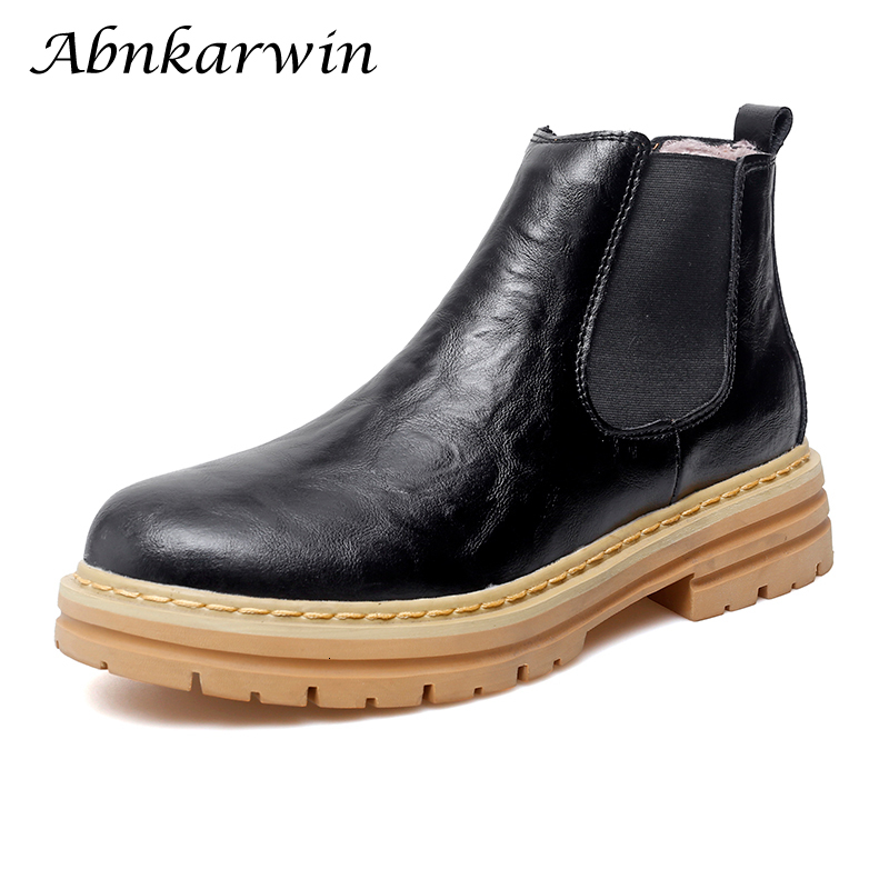Platform Boots Men Style Ankle Leather Botas Hombre Winter Plush Warm Big Size 47 48 Thick Soles