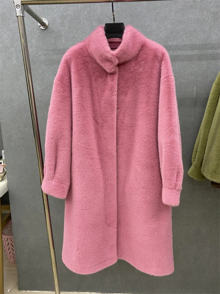 fur coat for womens winter integrated mid length mink faux 241104