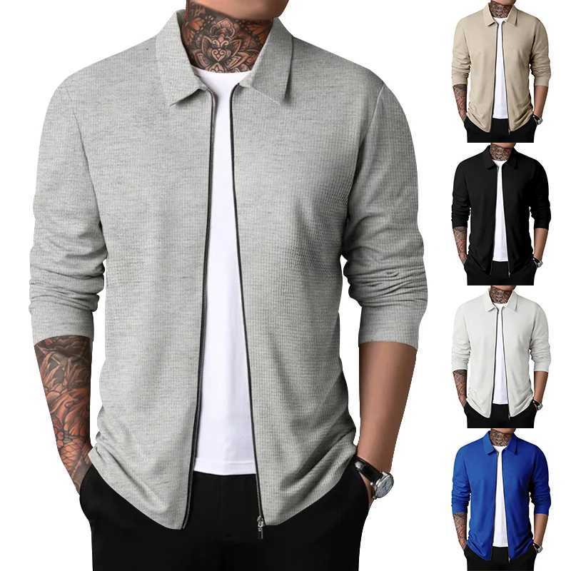 2023 Spring/Summer New Mens Sportswear Zipper Long Sved Shirt+Polyester Fiber Solid Color Checkered W241106