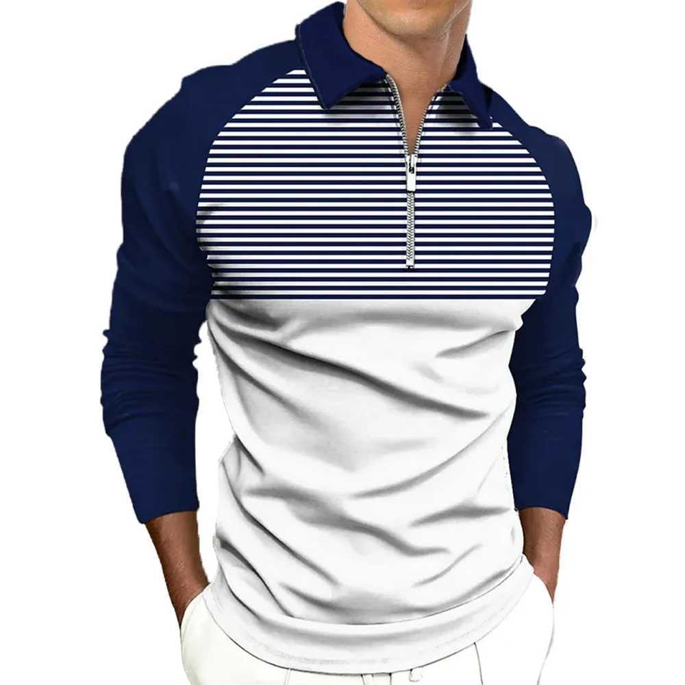 Mens T-shirt Fashion Stripe Printed Casual Sports Collar Shirt Mens Top Strt Zipper Mens Long Sve T-shirt W241106