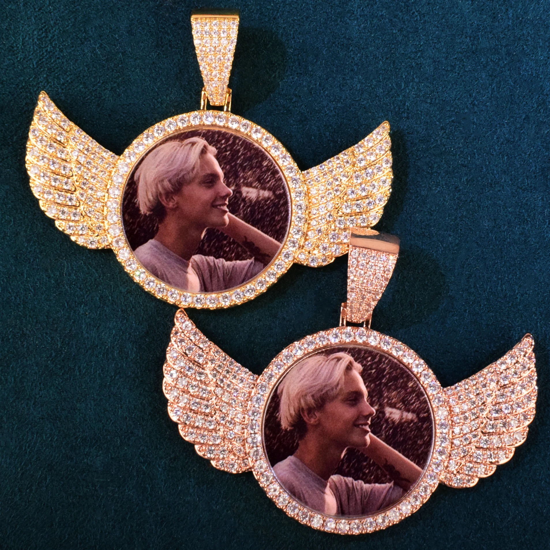 Hip-Hop Custom Angel Wing Photo Pendant: Personalized Memory Circle Picture Chain dh910320090