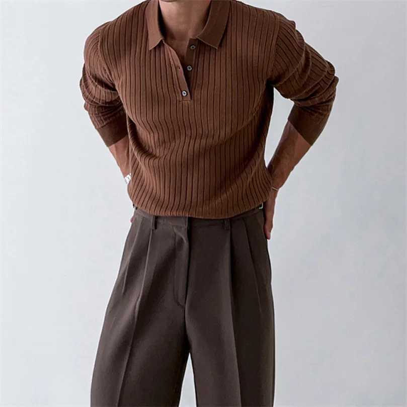 Autumn Long Sve Knitted Mens Shirt Solid Ele Mens Collar Top Mens Clothing for Business and Leisure W241106