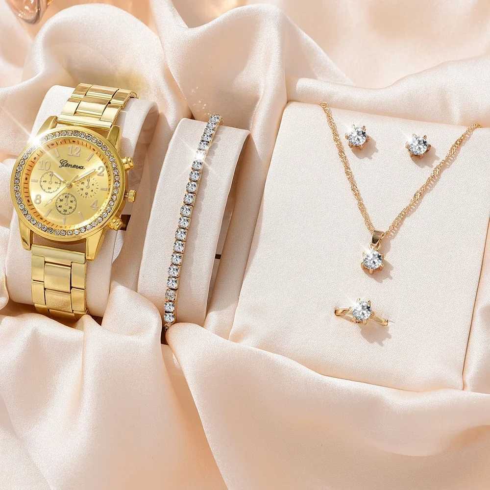 6-piece luxury watch necklace earrings rhinestone fashion watch Fem casual womens watch bracelet set watch X241106