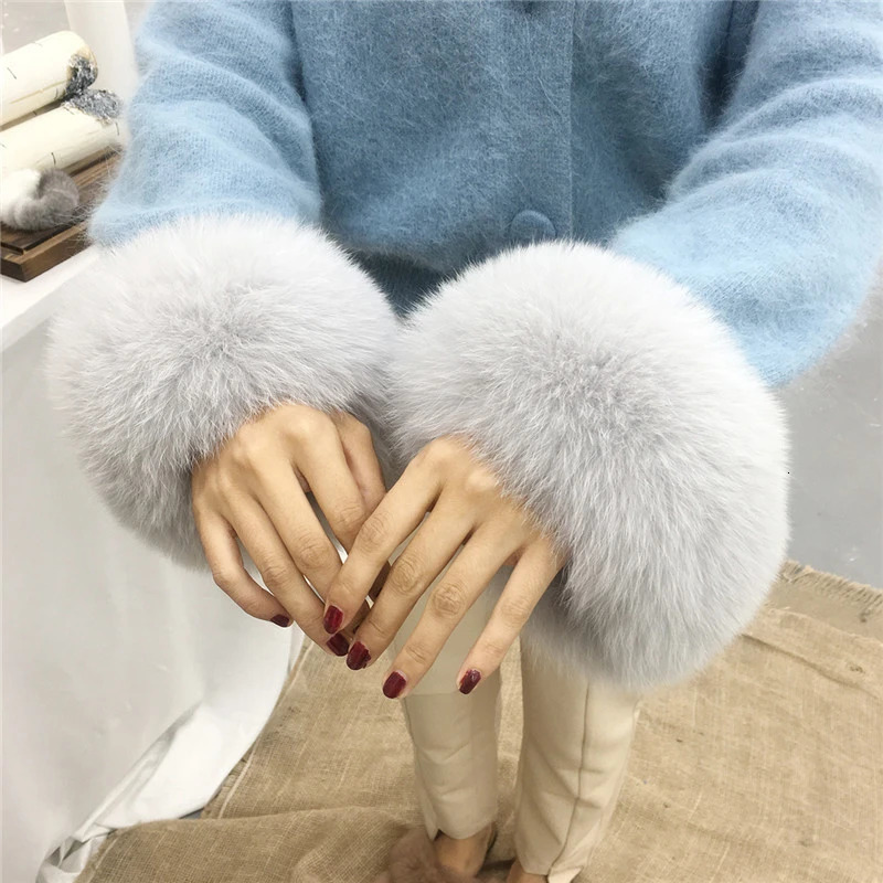Real 100% genuine fox fur cuffs winter wrists natural fox fur arms warm bracelets womens jackets decorative sleeves wristbands fox gloves 241106