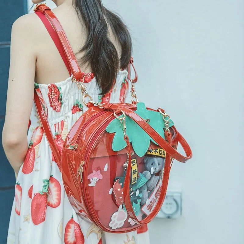 Official Strawberry Bag Kawaii Transparent Lolita Harajuku Womens Shoulder Bag Candy Color Cute Ita Bag241106