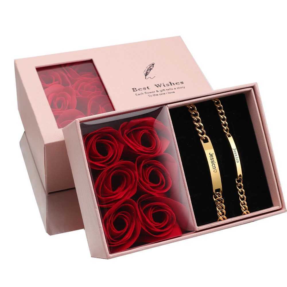 2 pieces/set custom name anniversary couple bracelet titanium steel 18K gold-plated high-quality mens jewelry gift X241106