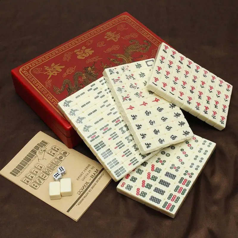 MahJong Chinese Numbered Mahjong Set 144 Tiles Portable Toy Party Gambling Game Board With Box 240401