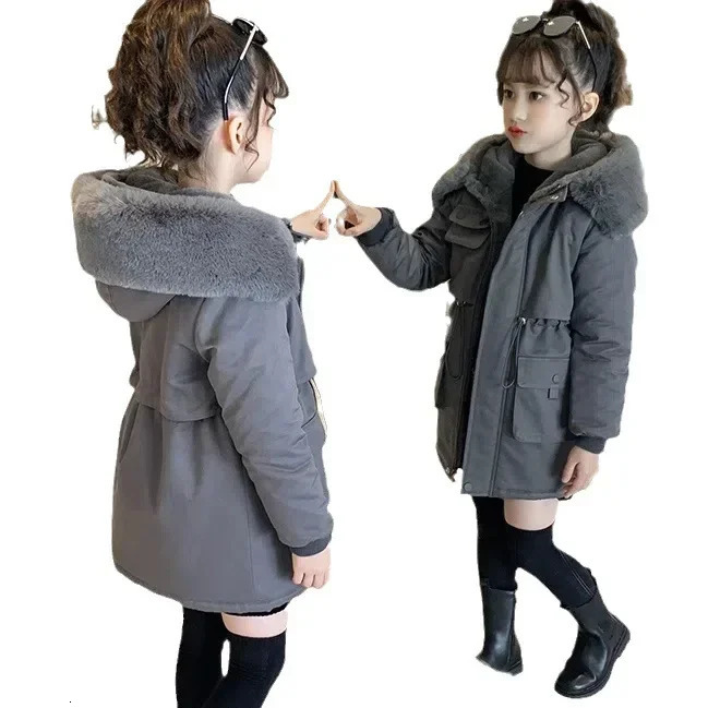 Girls cotton jacket winter childrens fashion plush thick style surpasses girls cotton jacket 241106