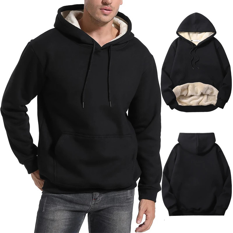 Mens warm wool Sherpa lined hooded sweatshirt autumn and winter thick heavy-duty floral top casual hooded sweatshirt pocket 241106
