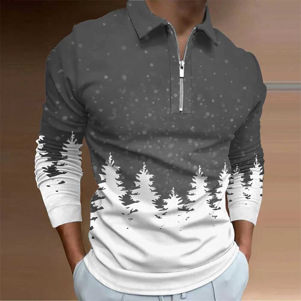 2024 Mens Christmas Collection Printed Casual Bra Collar T-shirt Mens Fashion Long Sleeve Sve Mens Wear W241106