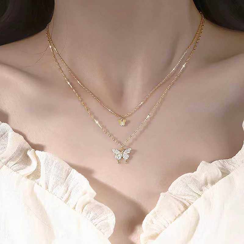 1 double-layer Kravik chain cool necklace chain fashionable shiny necklace womens exquisite necklace X241106