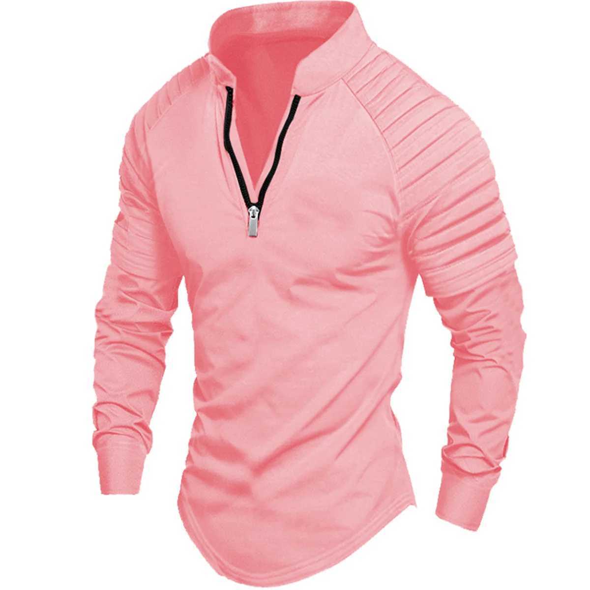 Spring and autumn mens outdoor high standard style solid color zipper arm wrinkle design scle sports long Sve shirt W241106
