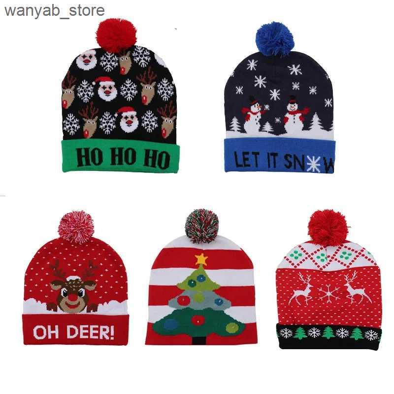 Wide Brim Hats Bucket Hats Knitted Christmas Hat Adult Child Santa Hat with LED Light New Year Party Kids Gift Navidad Natal Noel Christmas Decoration