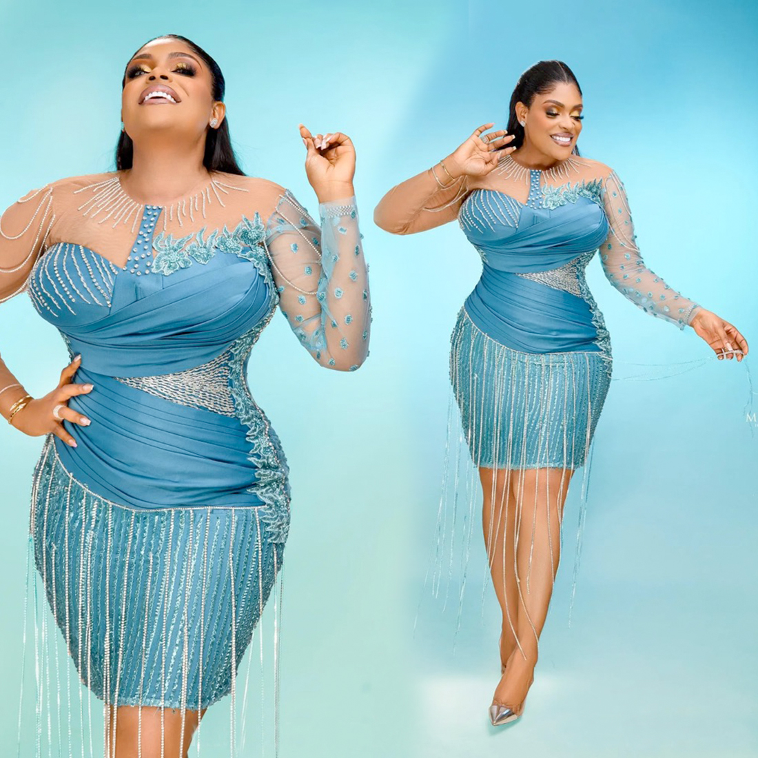 2024 Aso Ebi Blue Cocktail Dresses Homecoming Dress Short Prom Dresses Sheer Neck Long Sleeves Illusion Beaded Lace Birthday Dress for Special Occasio