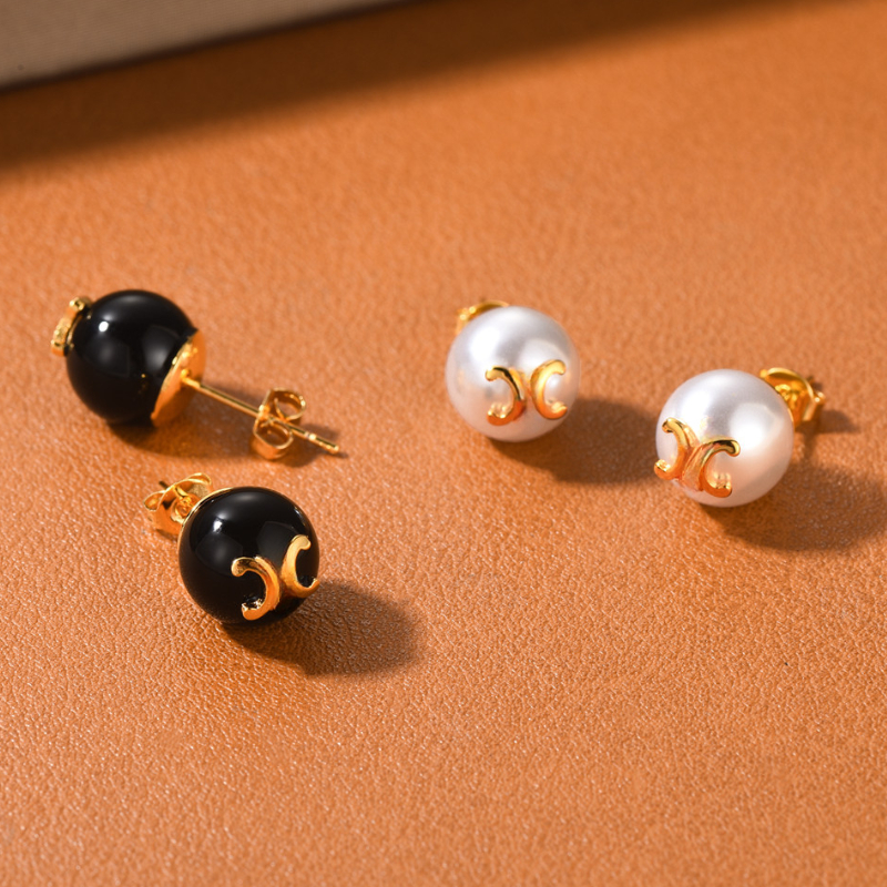 luxury pearl small ball designer earrings for women black onyx wind brincos oorbellen geometry design mammy charms earring earings ear rings jewelry woman