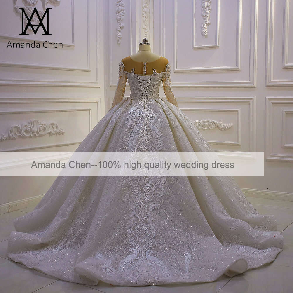 Long Sleeve Lace Tiered Skirts Mermaid Wedding Dress