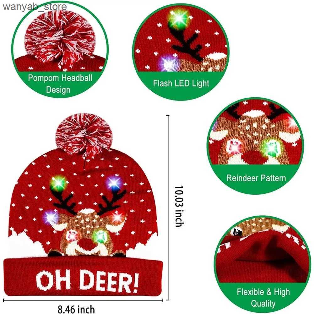 Wide Brim Hats Bucket Hats LED Christmas Knitted Hat Light Up Xmas Beanie Cap Unisex Winter Beanie Sweater Hat with Colorful LEDs for Christmas New Ye