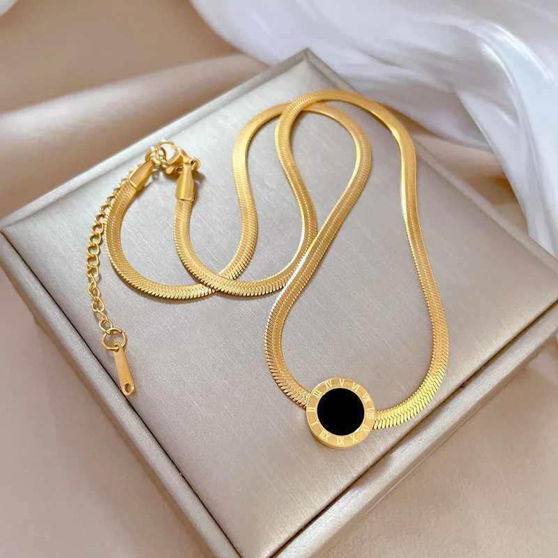 OIMG 316L stainless steel gold color black circular Ran digital necklace used for party gift jewelry 2023 new Dropsing X241106