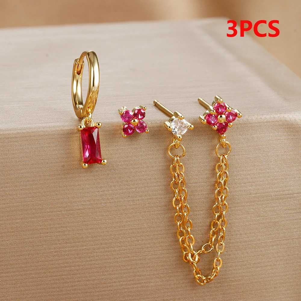 3-piece fashionable double hole earring chain crystal earring set used for square pendant perforated ring earrings perforated jewelry X241106