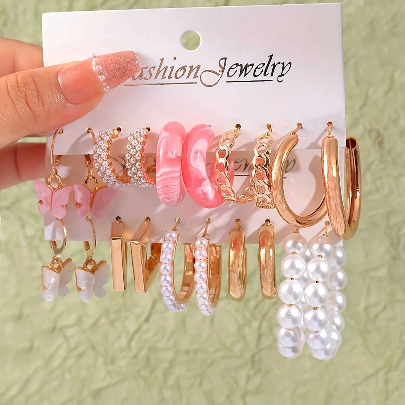 Bohen Acrylic Pendant Earrings Punk Poetic Block C-shaped Earring Set Warm Summer Retro Party Jewelry X241106