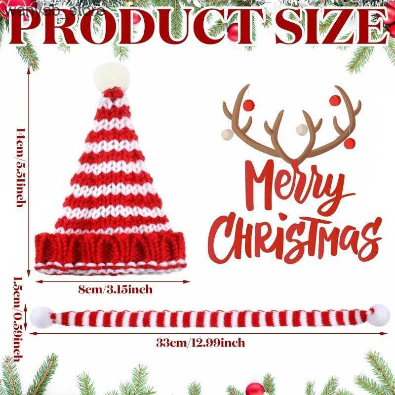 Wide Brim Hats Bucket Hats 8pcs Mini Christmas Hat Scarf Set Christmas Tree Ornaments Santa Hat Scarf Cup Bottle Xmas Doll Crafts DIY Craft Art Decora