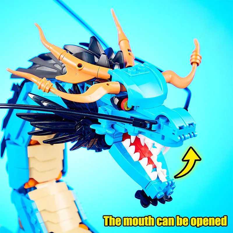 Blocks Blocks MOC One Anime Piece Building Blocks Kaido Dragon Bricks Model DIY Assembly Blue Dragon Character Toy Childrens Collection GiftY241106A00