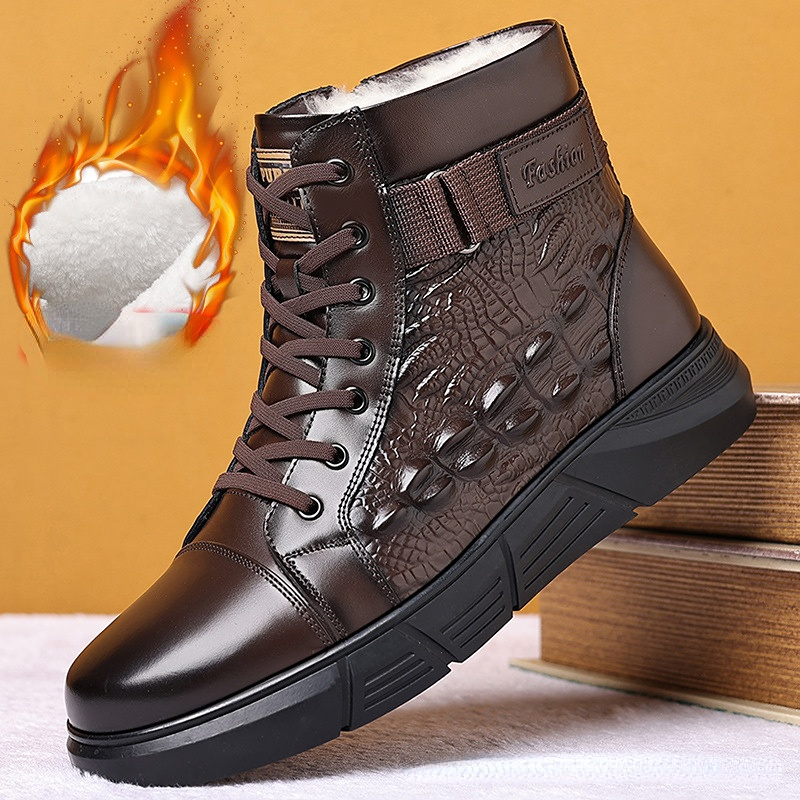 2025 Winter Men's New Course Fashion High Top Lace British Designer Warm Plush Flat Short Boots Men's Cotton Shoes Atillas Hombre