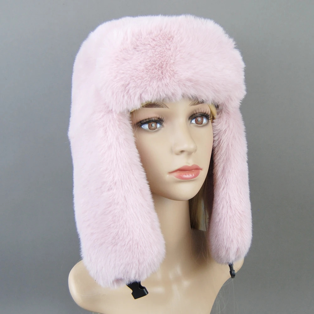 Womens bomber hat pilot cavalry hat mens artificial cashmere hat Russian Ushanka earmuffs winter ski hat 241106