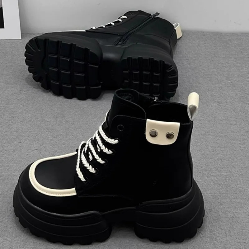 2025 New Women's Ankle Lace Casual Boots Outdoor Mixed Color Round Head Snow Boots High Top Side Zipper Warm Shoes For Women