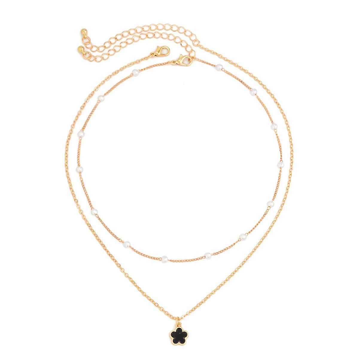 Fashionable simple exquisite warm colored five leaf petal pendant necklace used for imitating pearl bead necklaces and jewelry X241106