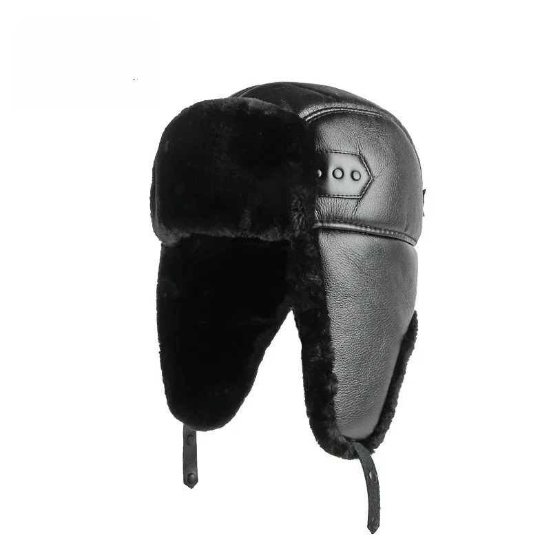 Outdoor Winter Mens Fur Bomber Hat Thick Warm Hunter Pilot Cavalry Ear Hoods Flip up Ski Usanka Hat Russian Ski Hat 241106