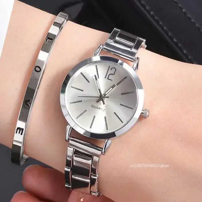 Ladies Fashion Simple Digital Alloy with Quartz Watch Bracelet 2-piece Luxury Text Simple Dial Ladies Watch Reloj Mujer X250203