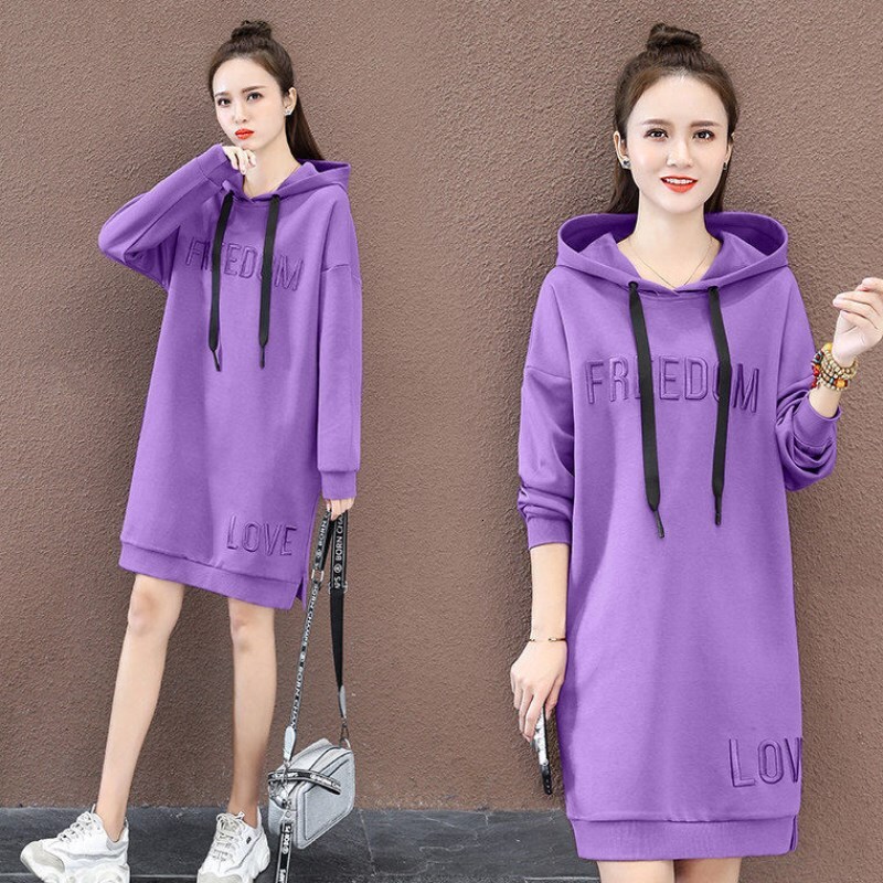 New designer thickened plush hooded medium-sized women's clothing Korean version loose long sleeved multifunctional hooded dress slim and fashion