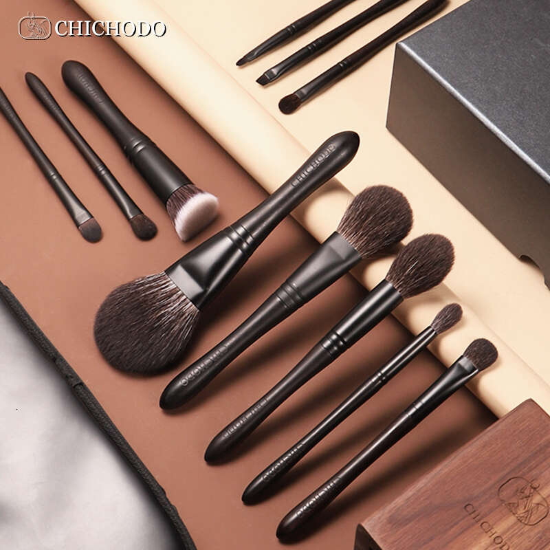 CHICHODO Makeup Brush-Urious Professional Black 11 Ebony Brushes Set-High Level Fox&Goat&Pony&Synthetic Hair Cosmetic Tools