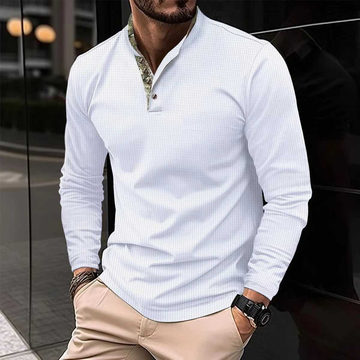 New casual mens spring and autumn chest sports long sleeved SVE collar T-shirt European long sleeved SVE shirt W241106