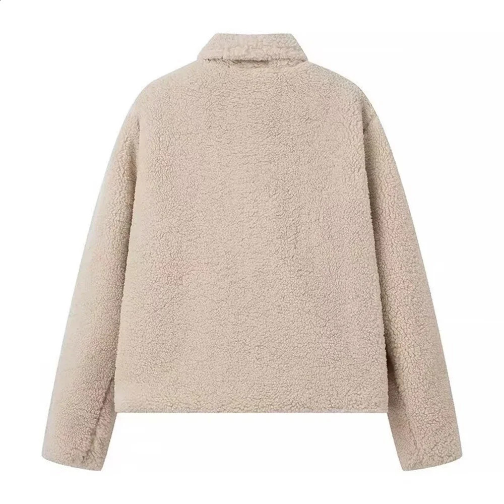 Aoaiiys Jackets Women Lamb Faux Fur Coats Autumn Winter Thick TurnDown Collar Jacket Loose Pockets Long Sleeve Warm Outerwear 241104