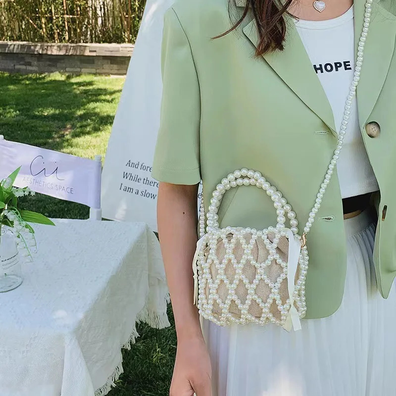 Mini Pearl Messenger Bag Womens Summer Pearl Bag Handmade Beaded Bag Pearl Phone Bag 241105