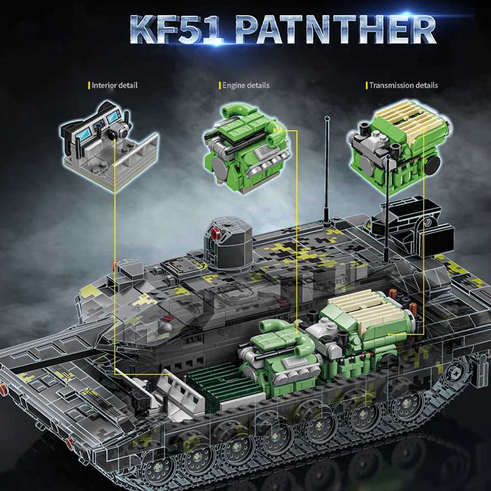 Blocks 2235 pcs+Black Panther KF51 new generation main battle tank large particle component building block toy creative collectiblesY241106FES4