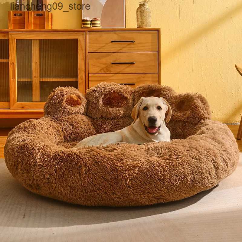 kennels pens Cute Bear Claw Dog Bed Plush Winter Warm Pet Mat Dog House Large Dog Bed Dog Cat Sofa Blanket Mat Pet Accessories L240910
