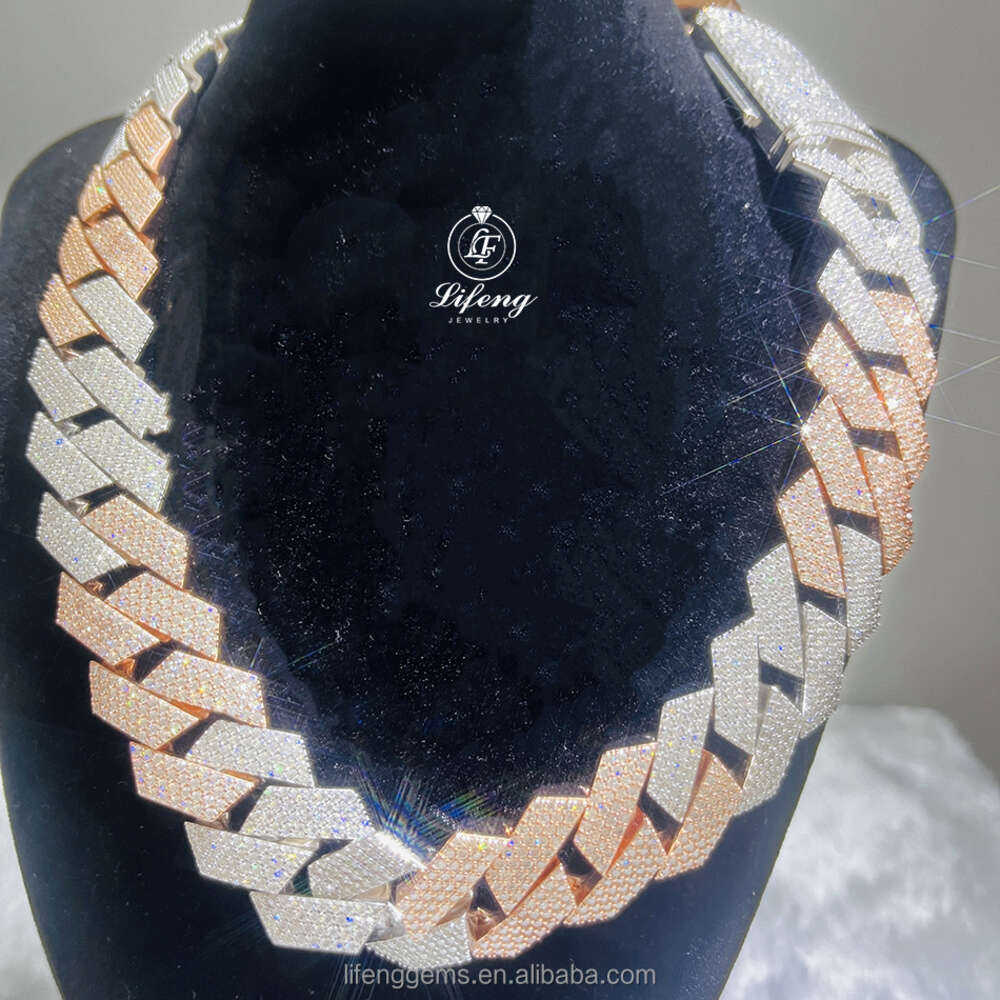 Hip Hop Rose Gold and White Cuban Chain 23mm 4 Row Iced Out Falwless Moissanite Diamond Miami Cuban Link Chain