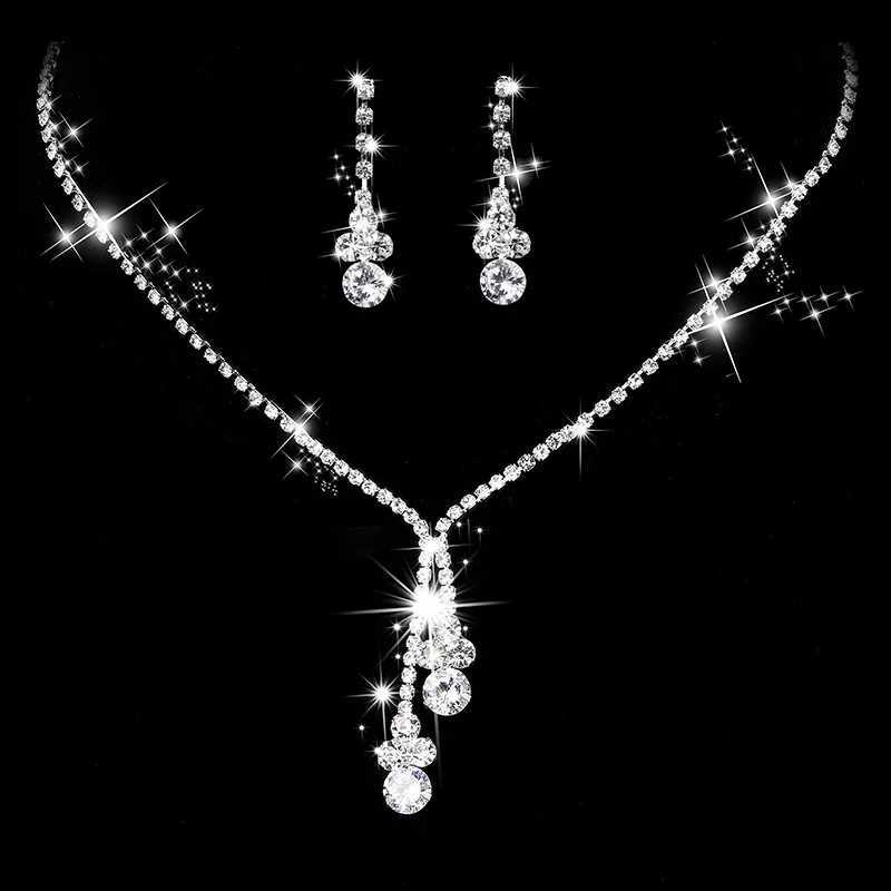 Fashion Crystal Bridal Jewelry Set Water Diamond Silver Plated Wedding Dress Banquet Necklace Earring Set Womens Gift X241106