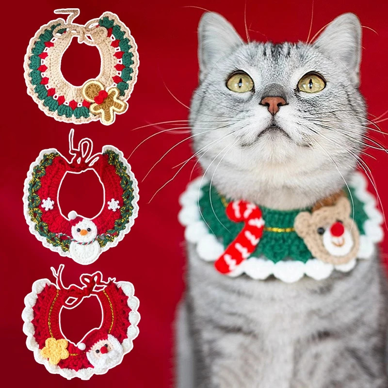 Dog Cat Collar Christmas Pet Scarf Collar Christmas Cats Clothing Cute Sweet Pet Decor Bow Cat Costume Cats Accessories 241106